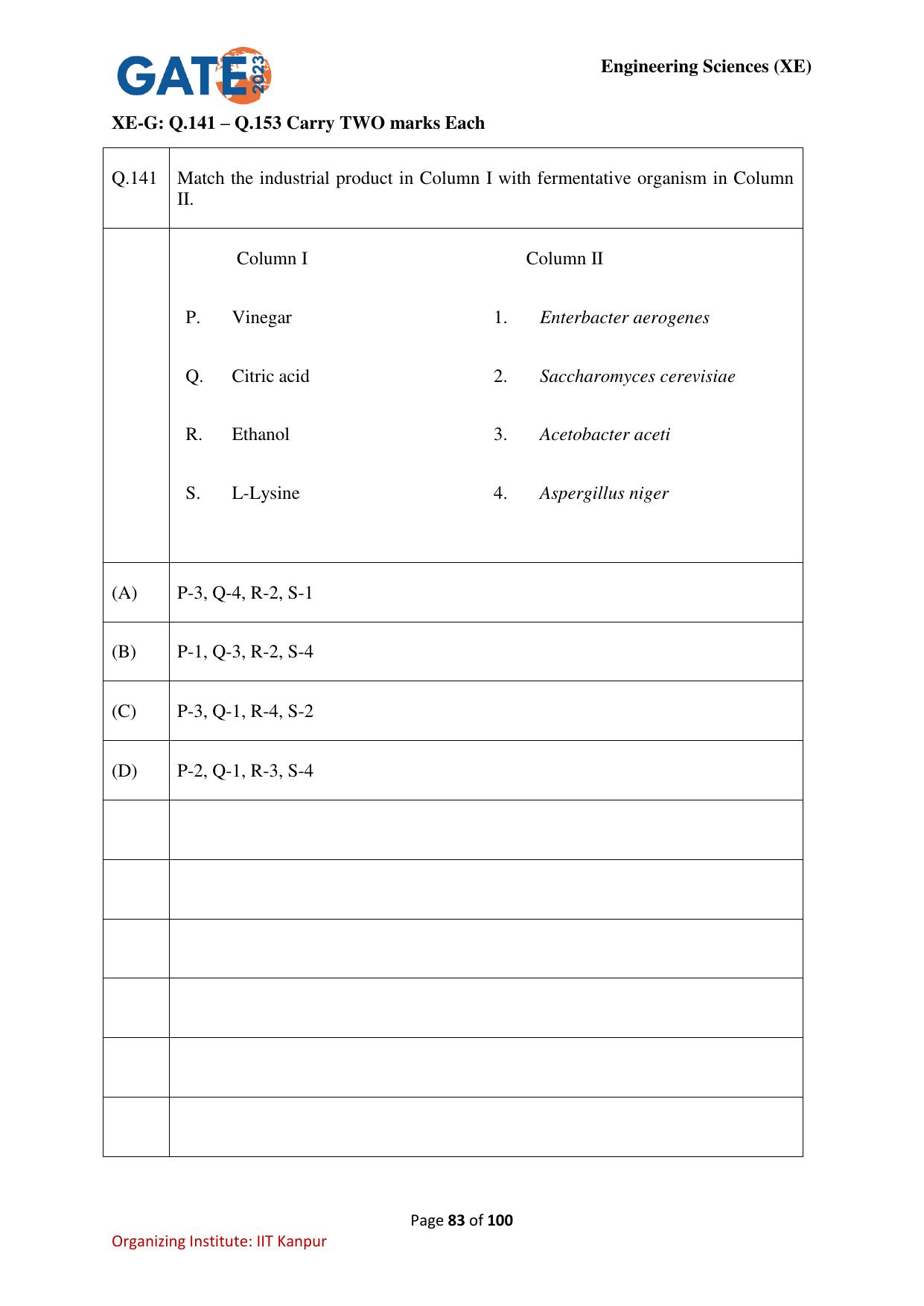 GATE 2023 Engineering Sciences (XE) Question Paper - Page 83