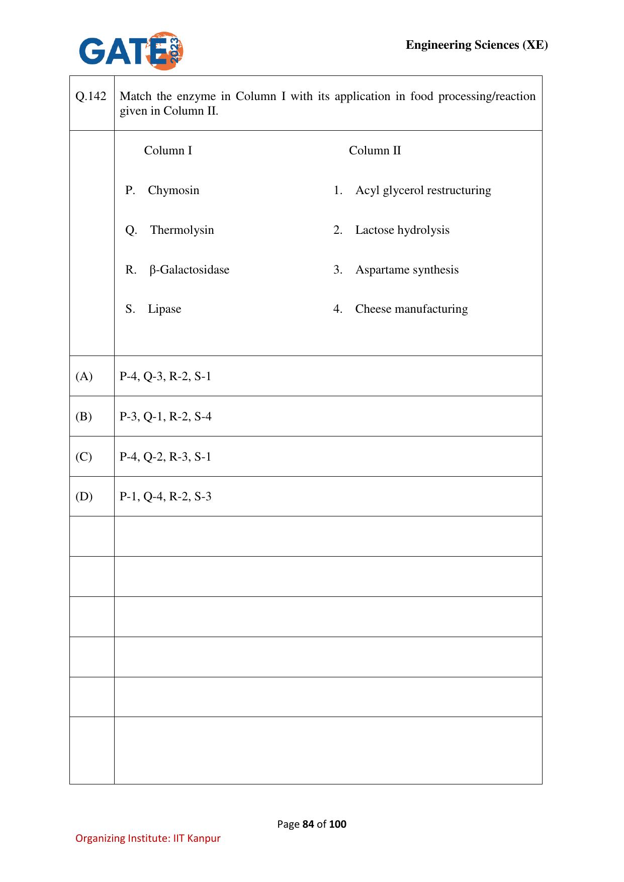 GATE 2023 Engineering Sciences (XE) Question Paper - Page 84