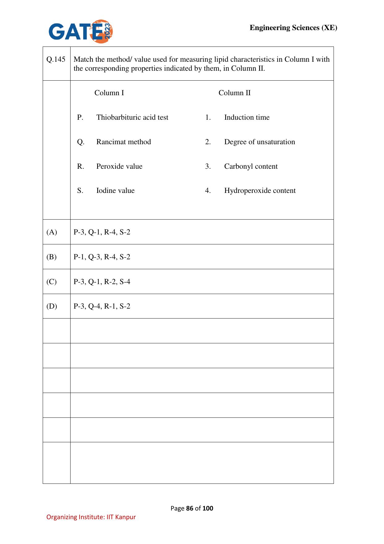 GATE 2023 Engineering Sciences (XE) Question Paper - Page 86