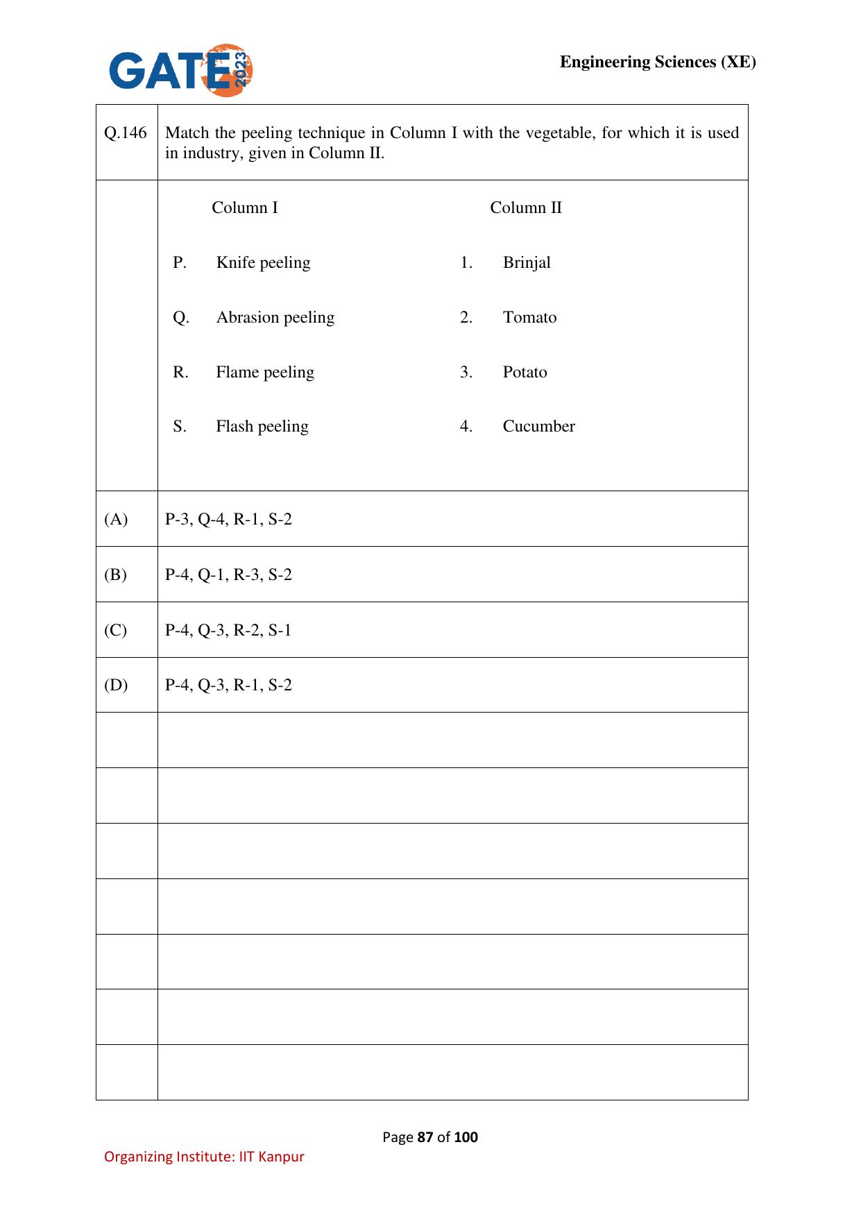 GATE 2023 Engineering Sciences (XE) Question Paper - Page 87