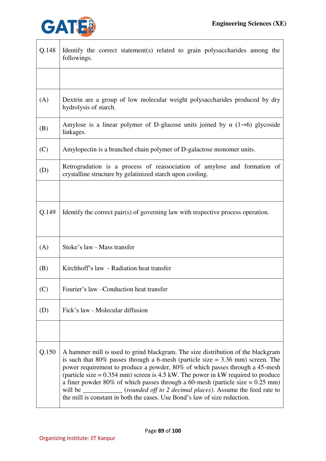 GATE 2023 Engineering Sciences (XE) Question Paper - Page 89