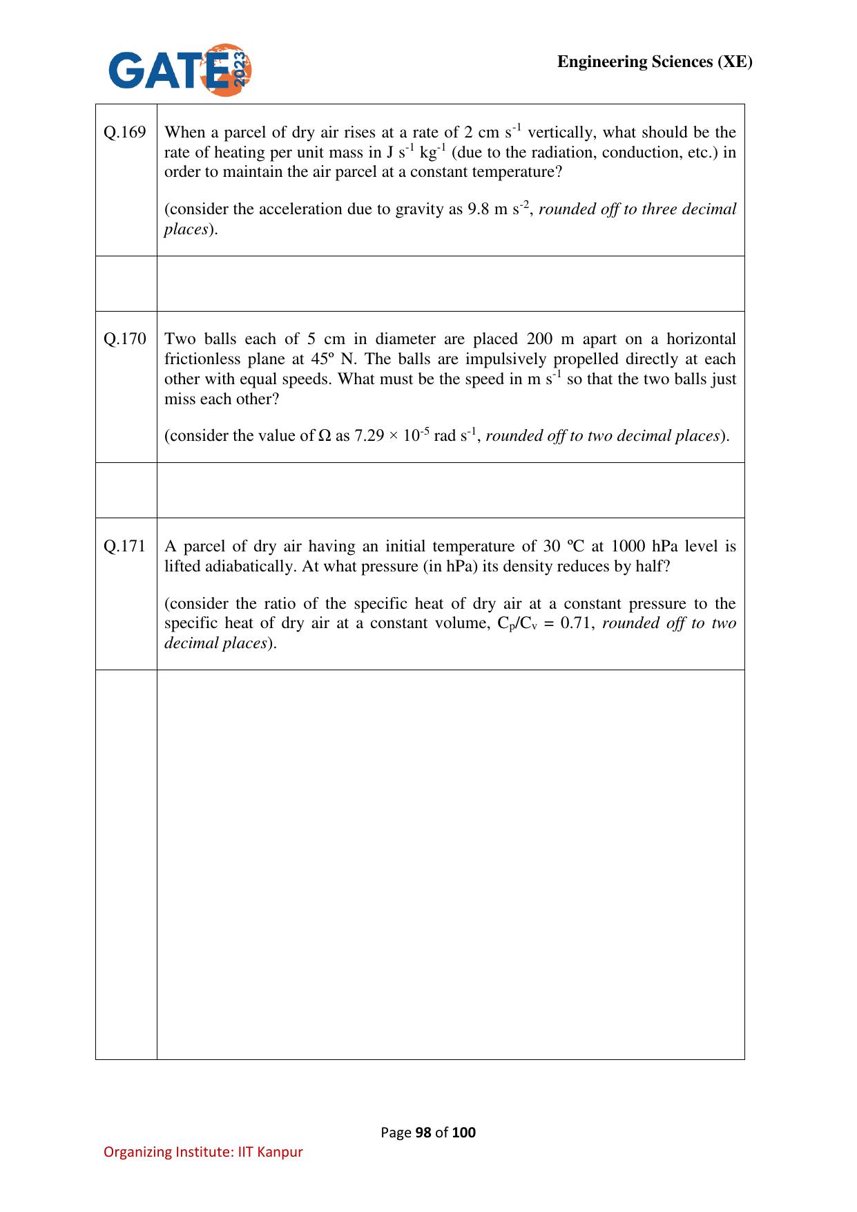 GATE 2023 Engineering Sciences (XE) Question Paper - Page 98