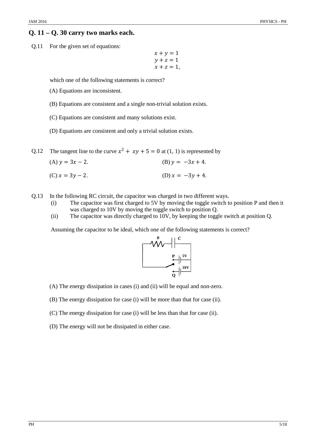 JAM 2016: PH Question Paper - Page 4