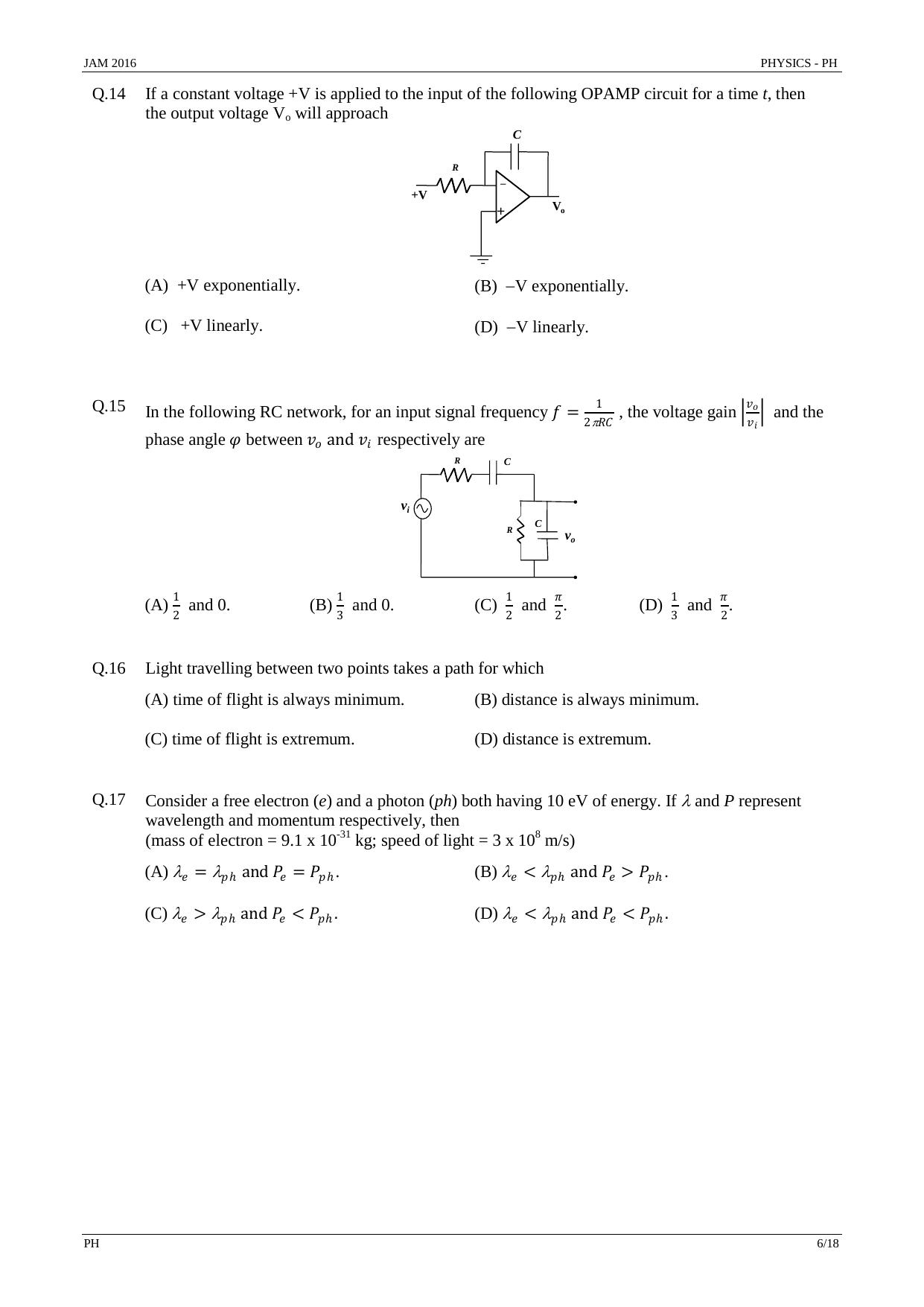 JAM 2016: PH Question Paper - Page 5