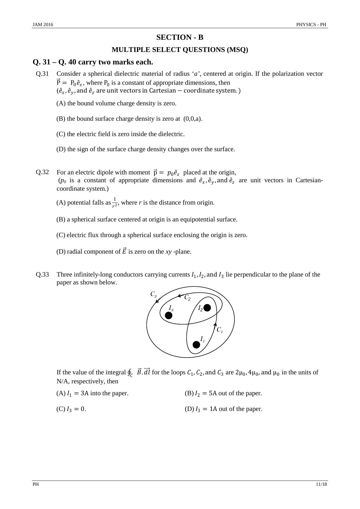 JAM 2016: PH Question Paper - Page 10