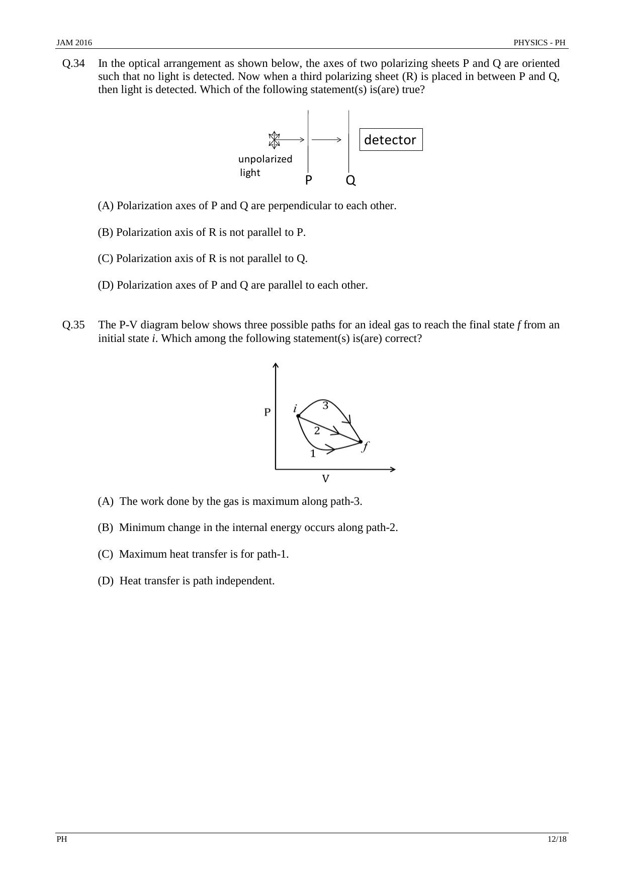 JAM 2016: PH Question Paper - Page 11