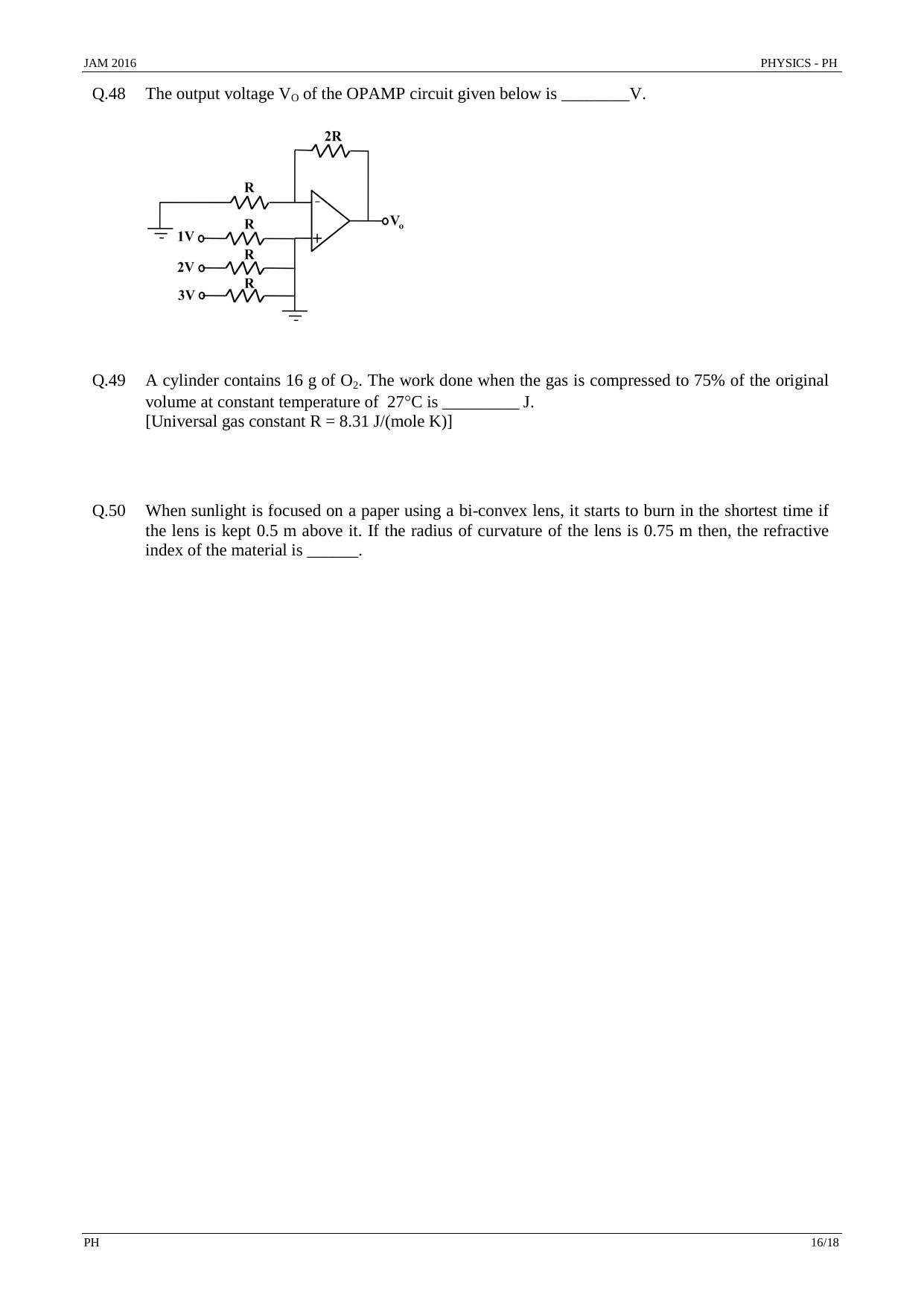 JAM 2016: PH Question Paper - Page 15