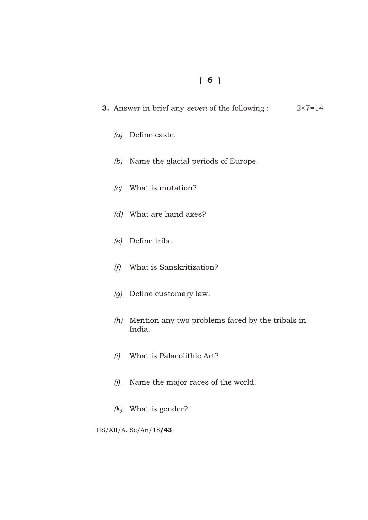 Meghalaya Board (MBOSE) Class 12 ANTHROPOLOGY 2018 Question Paper - Page 6