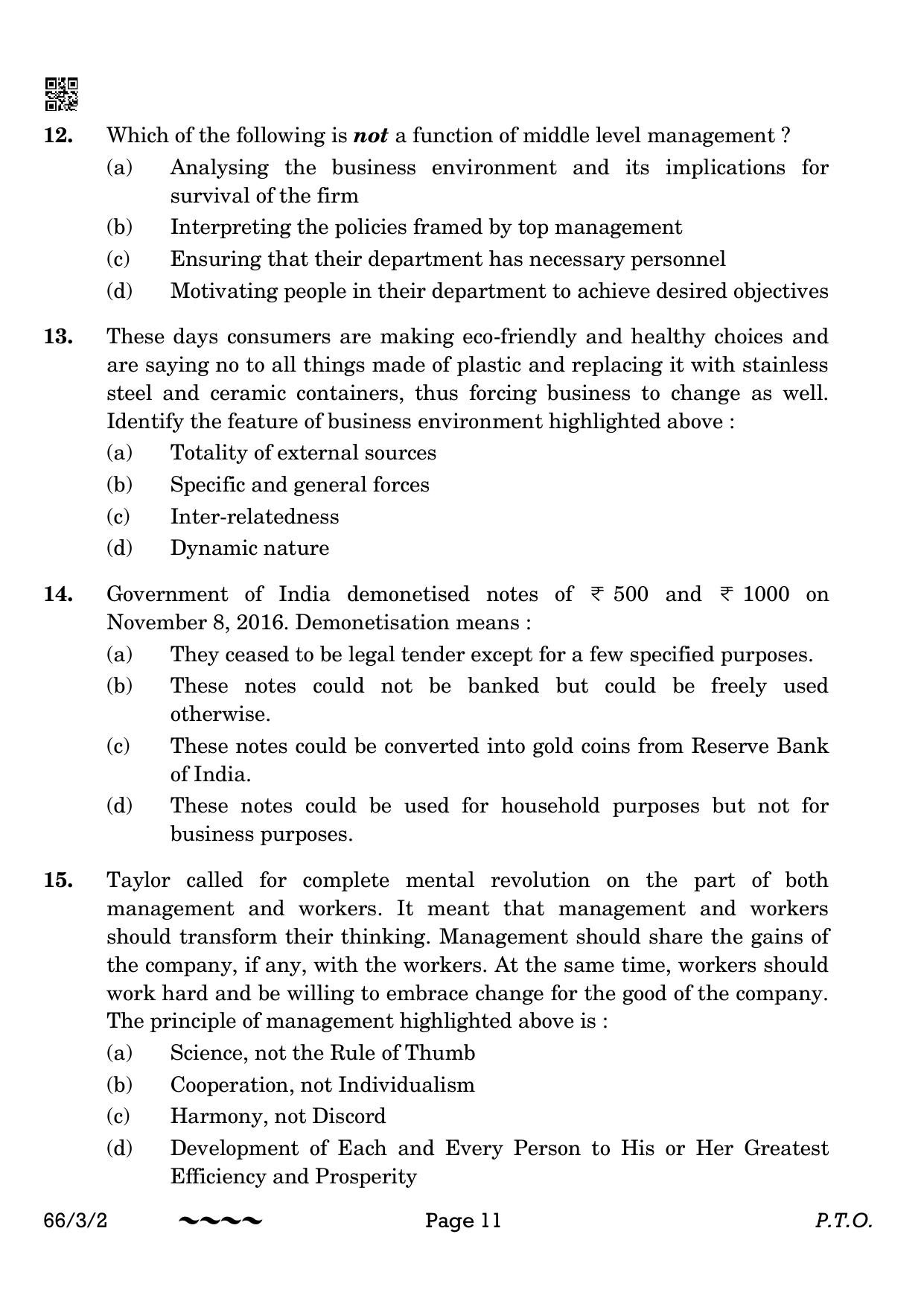 CBSE Class 12 66-3-2 Business Studies 2023 Question Paper - Page 11