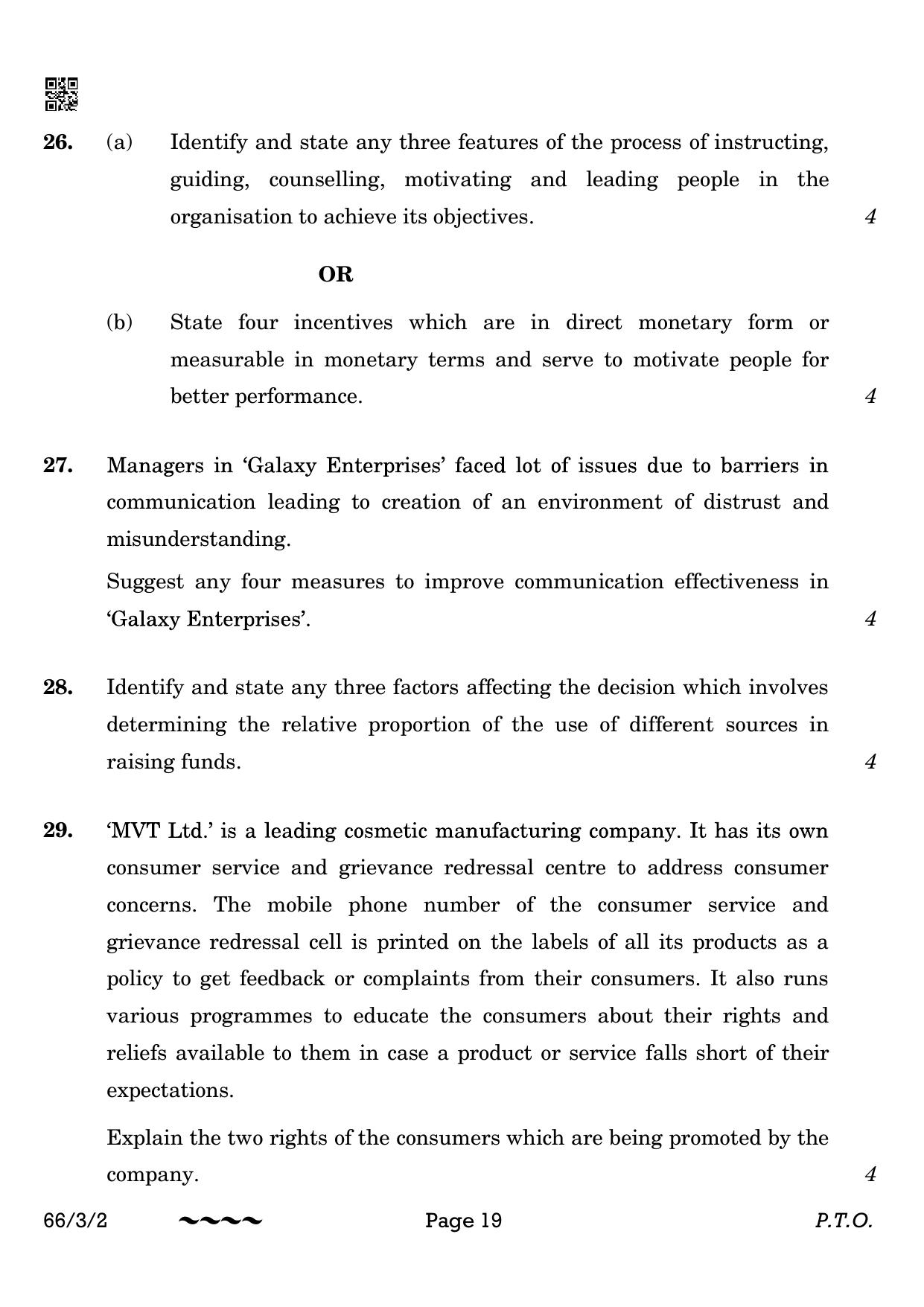 CBSE Class 12 66-3-2 Business Studies 2023 Question Paper - Page 19