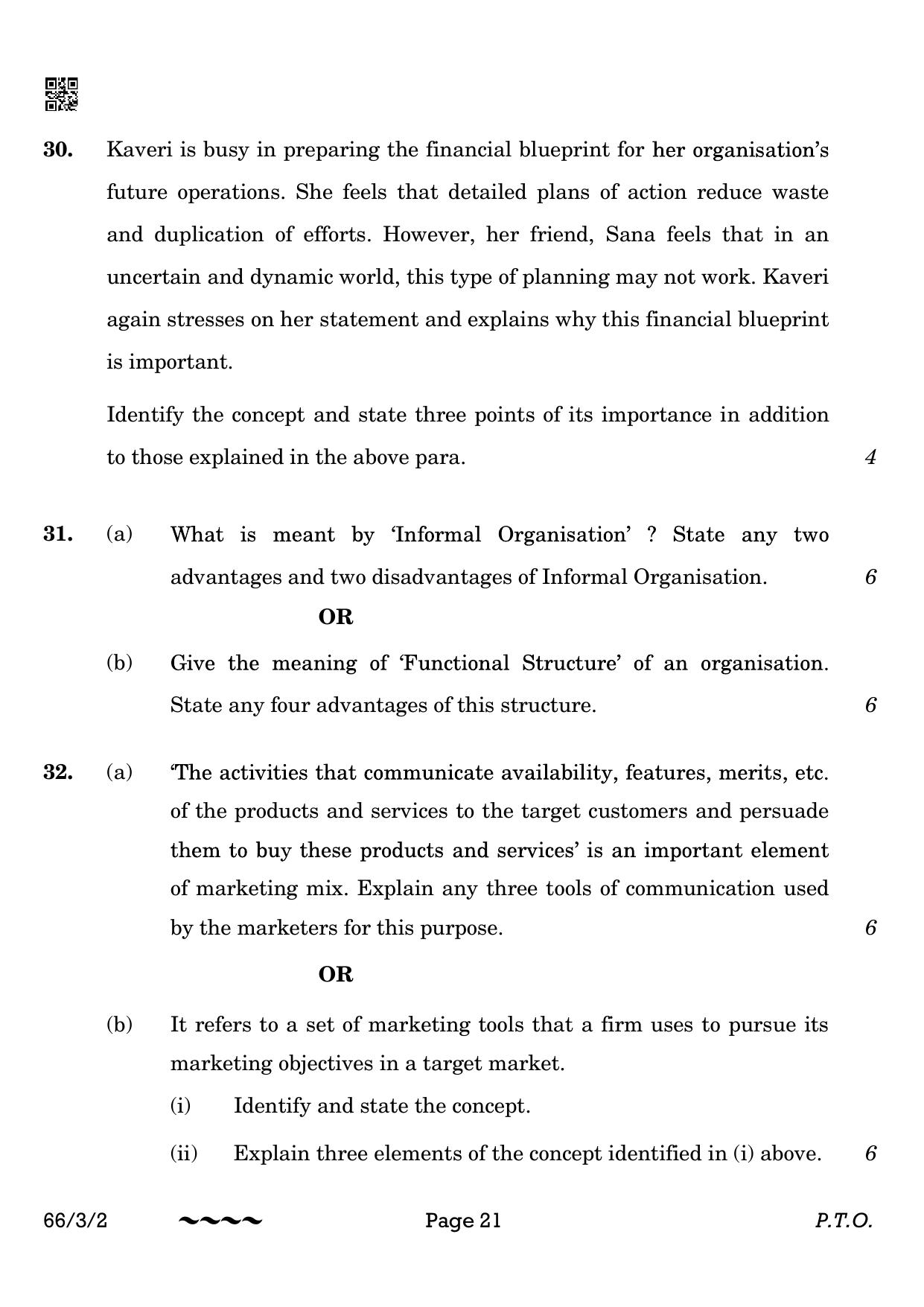 CBSE Class 12 66-3-2 Business Studies 2023 Question Paper - Page 21