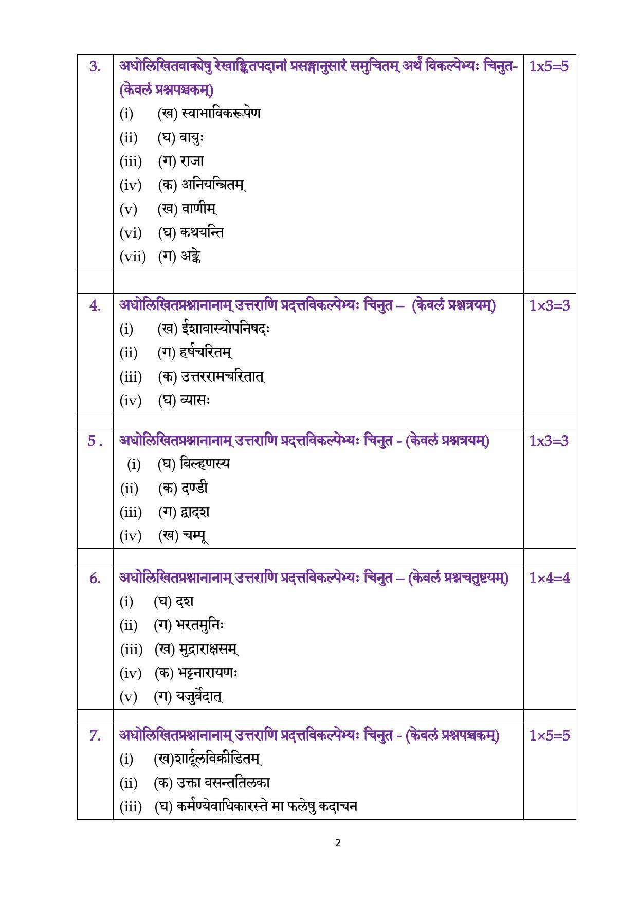 CBSE Class 12th Sanskrit Elective Sample Question Paper Answer Key 2021-22 - Page 2