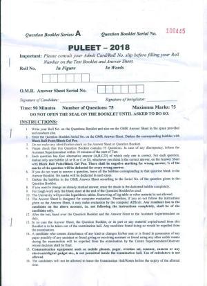 PULEET 2018 Previous Question Paper