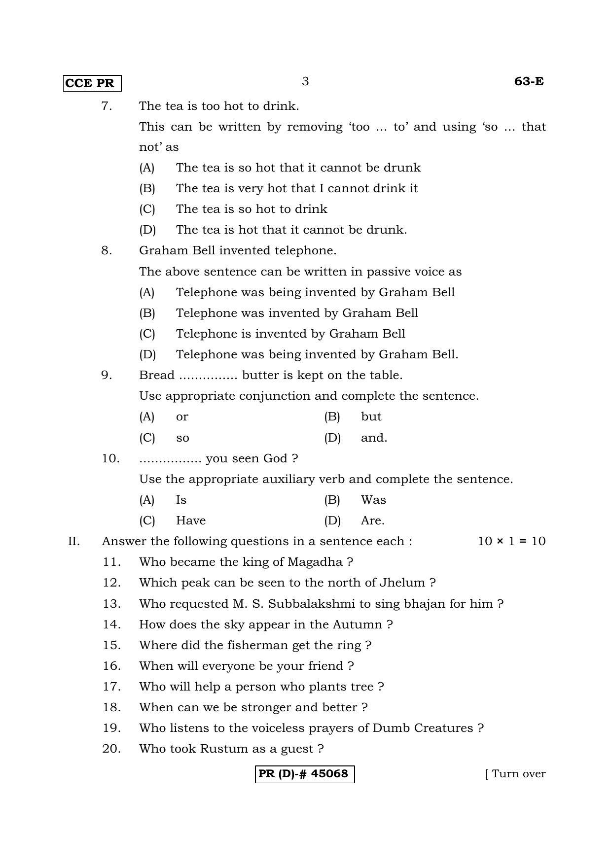 Karnataka SSLC THIRD LANGUAGE ENGLISH (SUPPLEMENTARY)-D Question Paper 2020 - Page 3