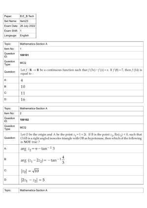 JEE Mains 2022: BTech English (Shift 1) 26-07-2022 Question Paper