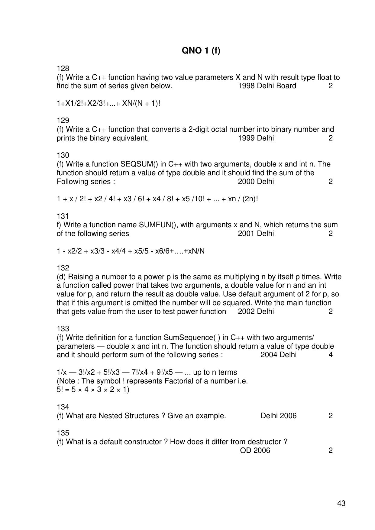 CBSE Worksheets for Class 11 Information Practices Previous year question bank Assignment - Page 43