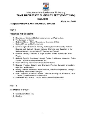 TNSET Syllabus - Defense and Strategic Studies