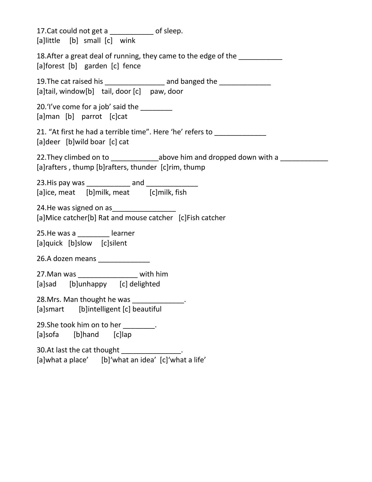Worksheet for Class 4 English Assignment 55 How Cat Became - Page 2