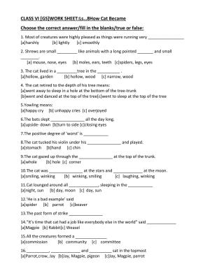 Worksheet for Class 4 English Assignment 55 How Cat Became