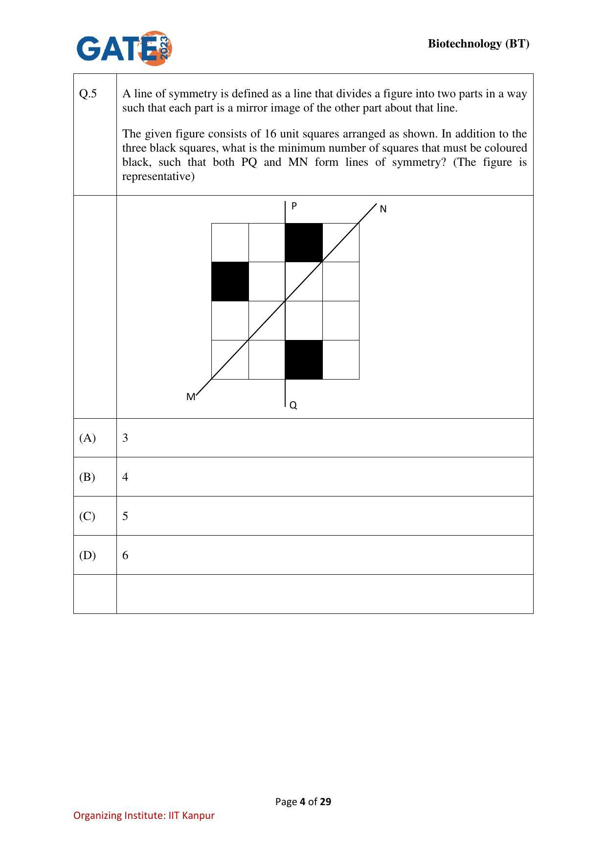 GATE 2023 Biotechnology (BT) Question Paper - Page 4