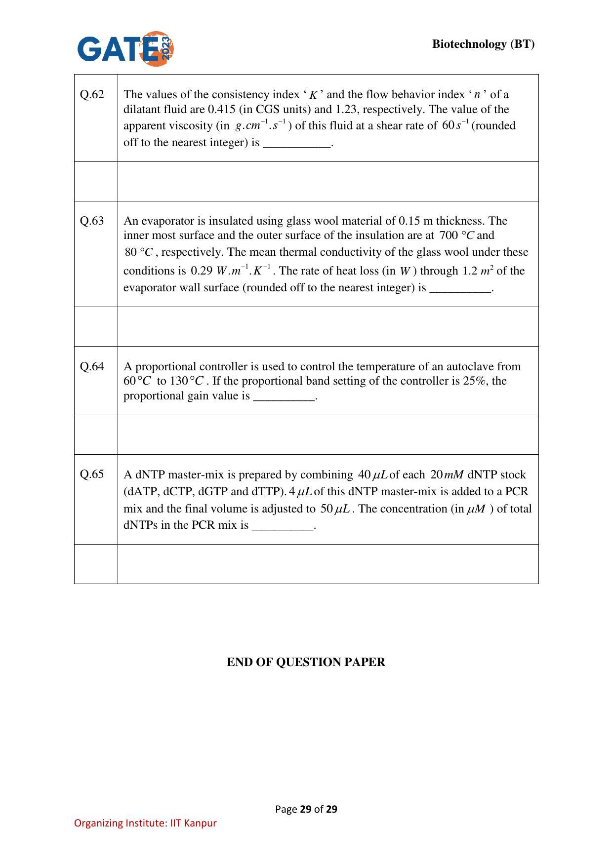 GATE 2023 Biotechnology (BT) Question Paper - Page 29
