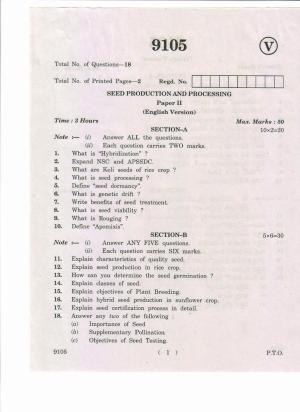 AP Inter 2nd Year Seed Production and Processing-II March-2019-Vocational Question Paper