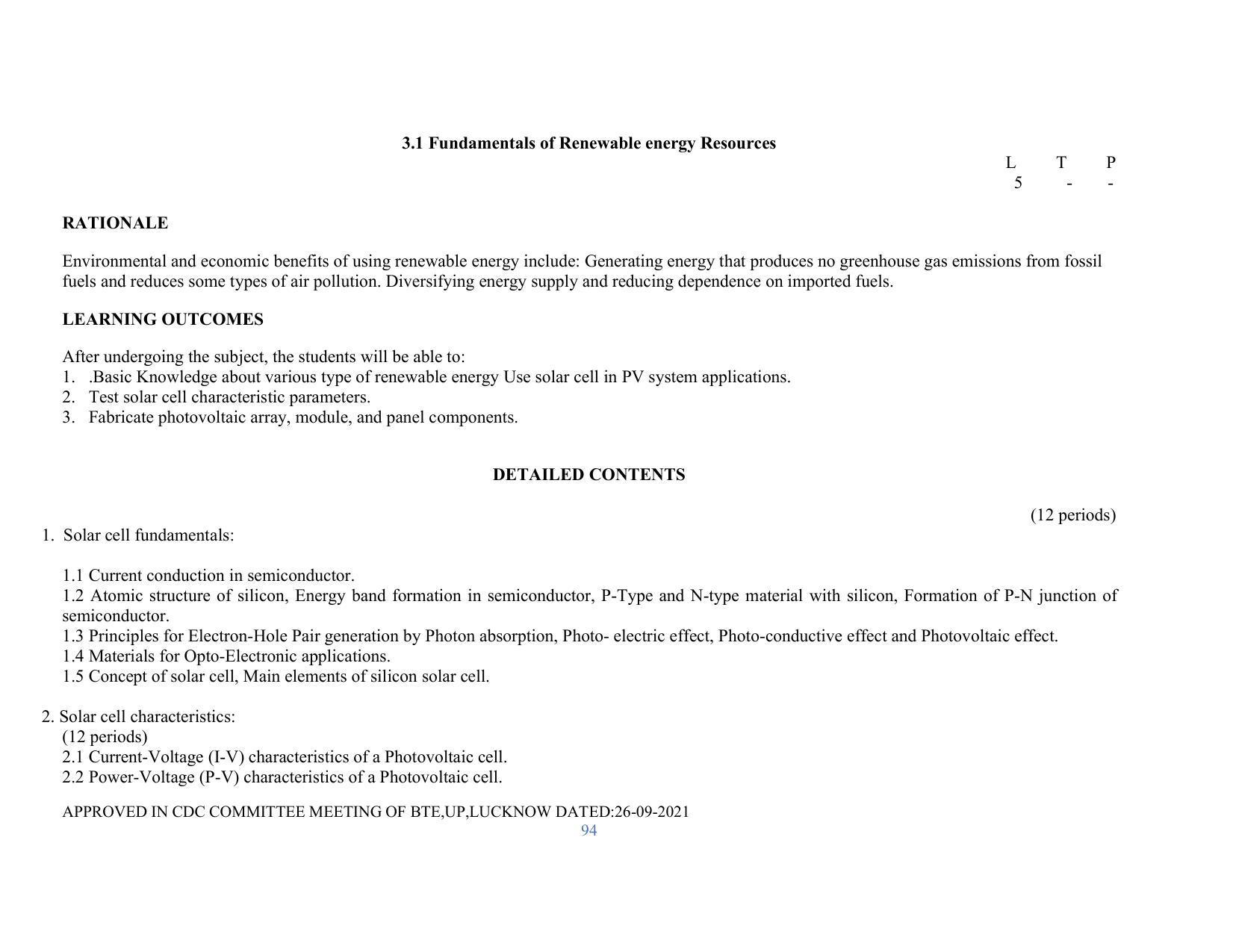 SYLLABUS FOR SEMESTER SYSTEM EFFECTIVE FROM (2021-2022) - RENEWABLE ENERGY - Page 94
