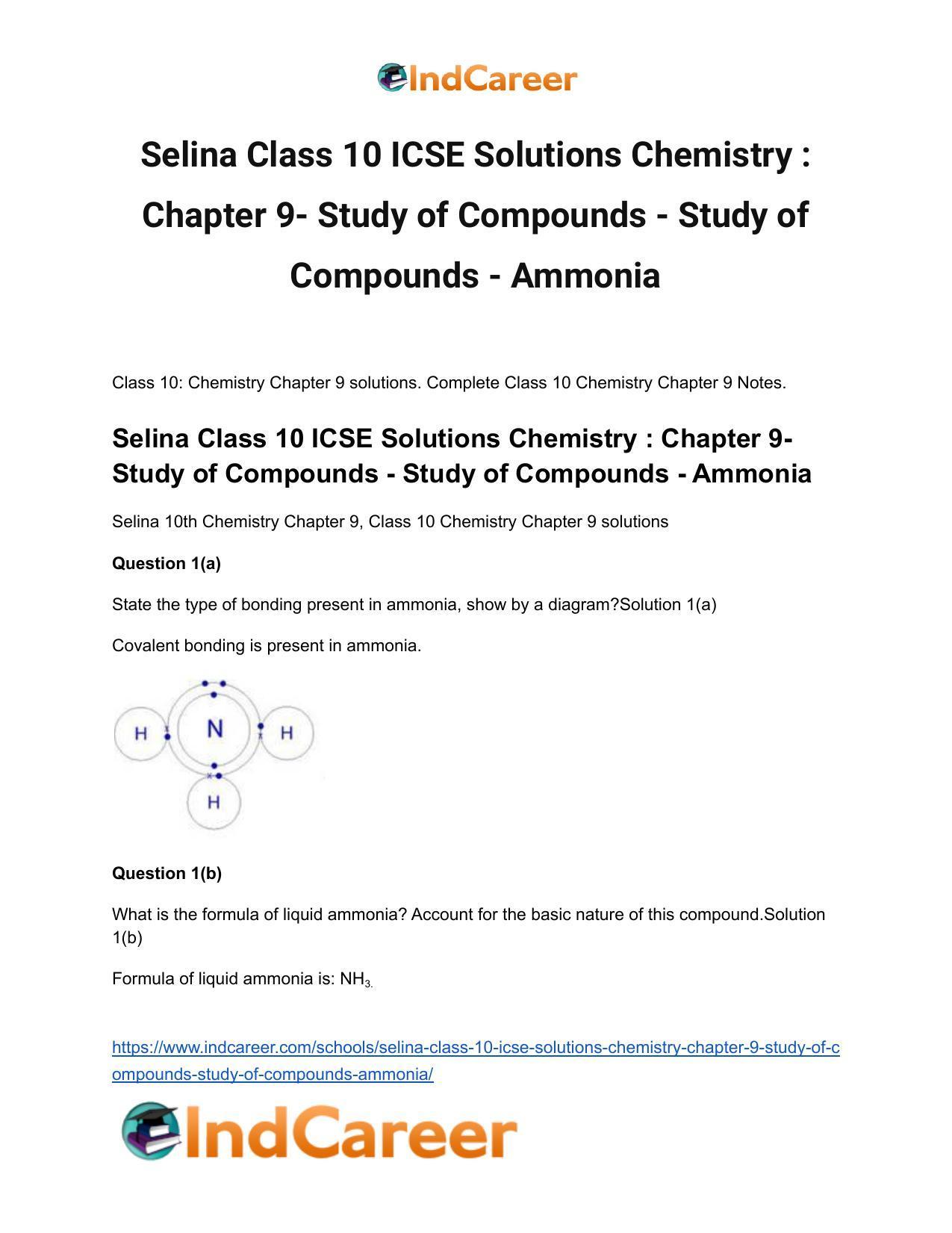 Selina Class 10 ICSE Solutions Chemistry : Chapter 9- Study of Compounds - Study of Compounds - Ammonia - Page 2
