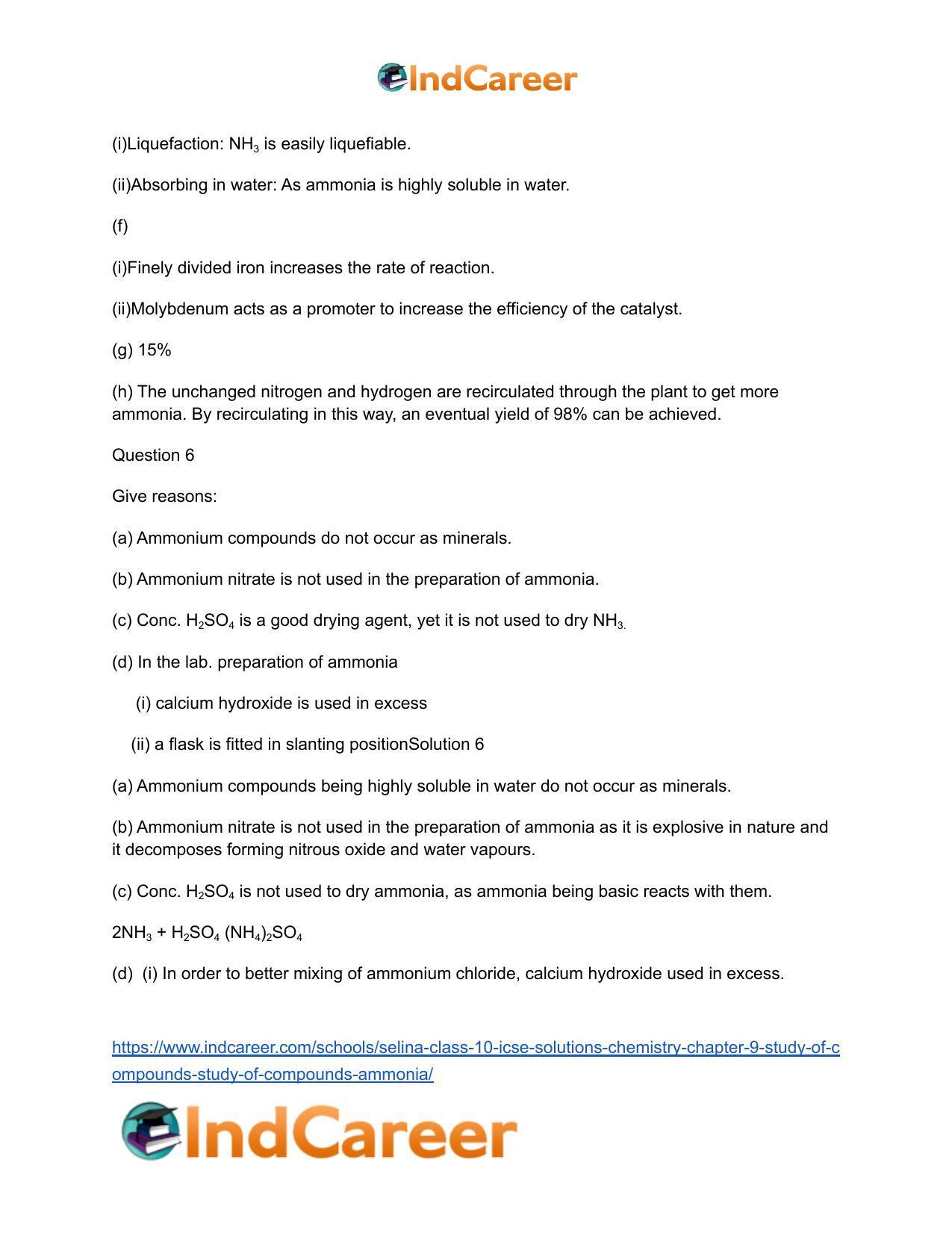 Selina Class 10 ICSE Solutions Chemistry : Chapter 9- Study of Compounds - Study of Compounds - Ammonia - Page 6