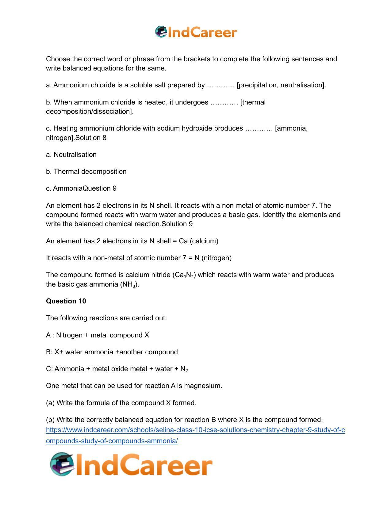 Selina Class 10 ICSE Solutions Chemistry : Chapter 9- Study of Compounds - Study of Compounds - Ammonia - Page 8