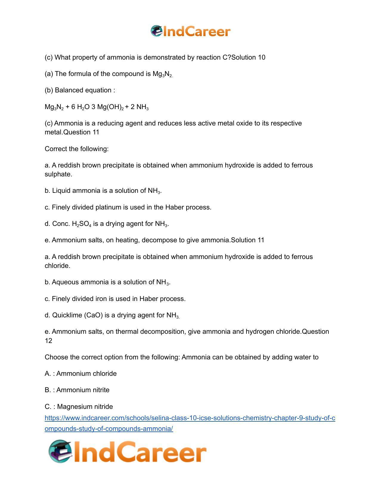 Selina Class 10 ICSE Solutions Chemistry : Chapter 9- Study of Compounds - Study of Compounds - Ammonia - Page 9