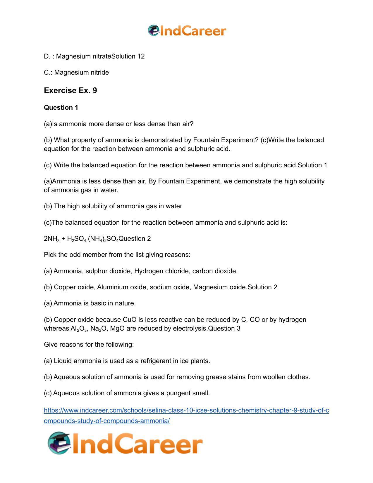 Selina Class 10 ICSE Solutions Chemistry : Chapter 9- Study of Compounds - Study of Compounds - Ammonia - Page 10