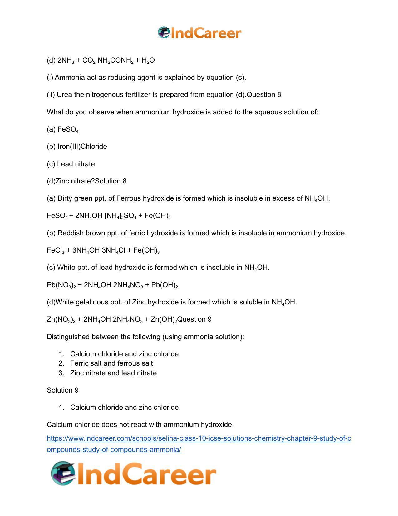 Selina Class 10 ICSE Solutions Chemistry : Chapter 9- Study of Compounds - Study of Compounds - Ammonia - Page 13