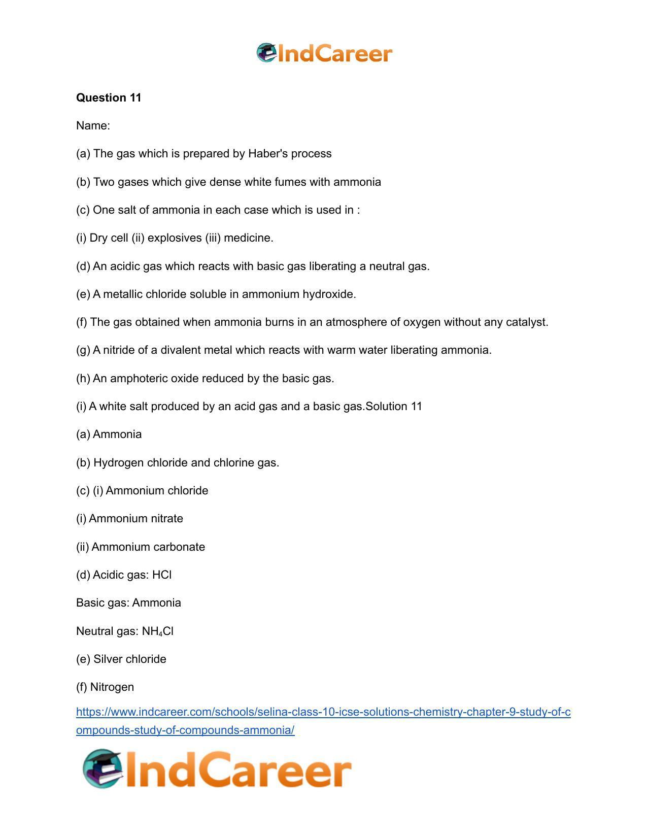 Selina Class 10 ICSE Solutions Chemistry : Chapter 9- Study of Compounds - Study of Compounds - Ammonia - Page 15