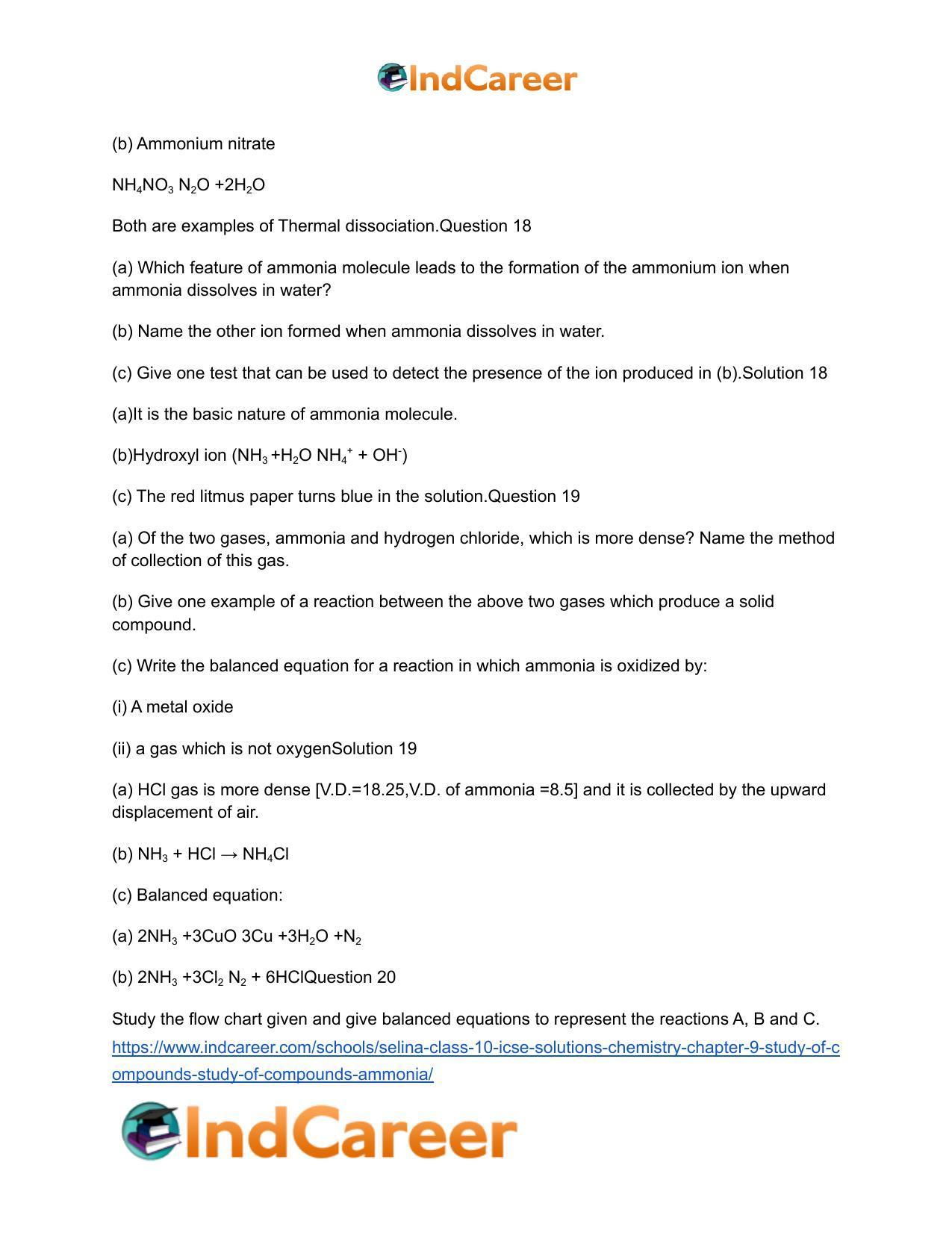 Selina Class 10 ICSE Solutions Chemistry : Chapter 9- Study of Compounds - Study of Compounds - Ammonia - Page 19
