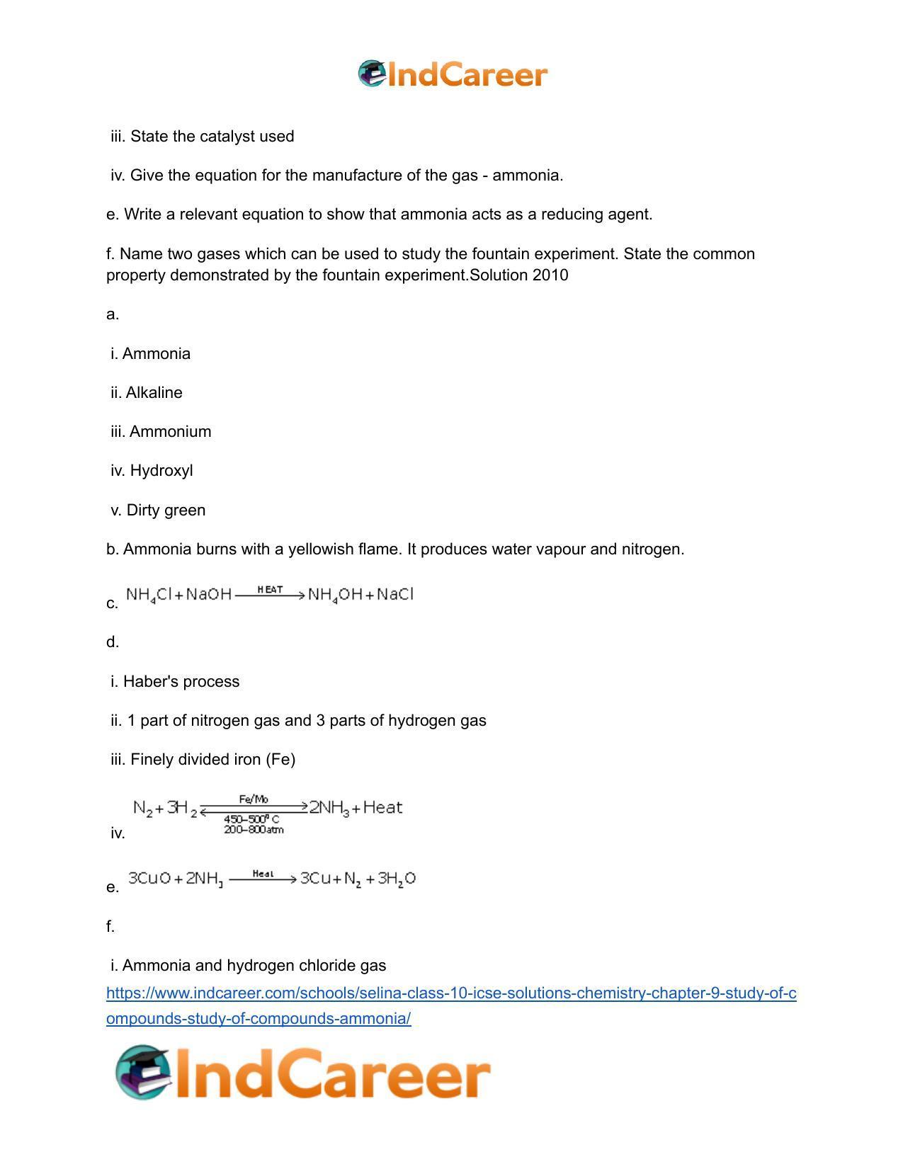 Selina Class 10 ICSE Solutions Chemistry : Chapter 9- Study of Compounds - Study of Compounds - Ammonia - Page 22