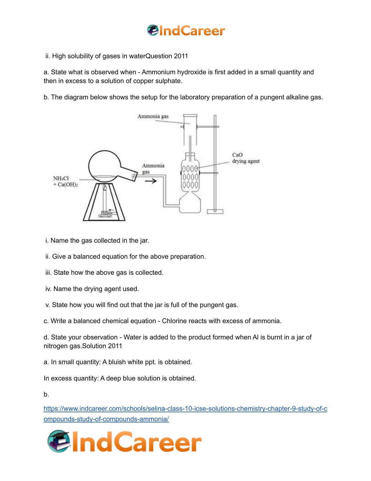 Selina Class 10 ICSE Solutions Chemistry : Chapter 9- Study of Compounds - Study of Compounds - Ammonia - Page 23