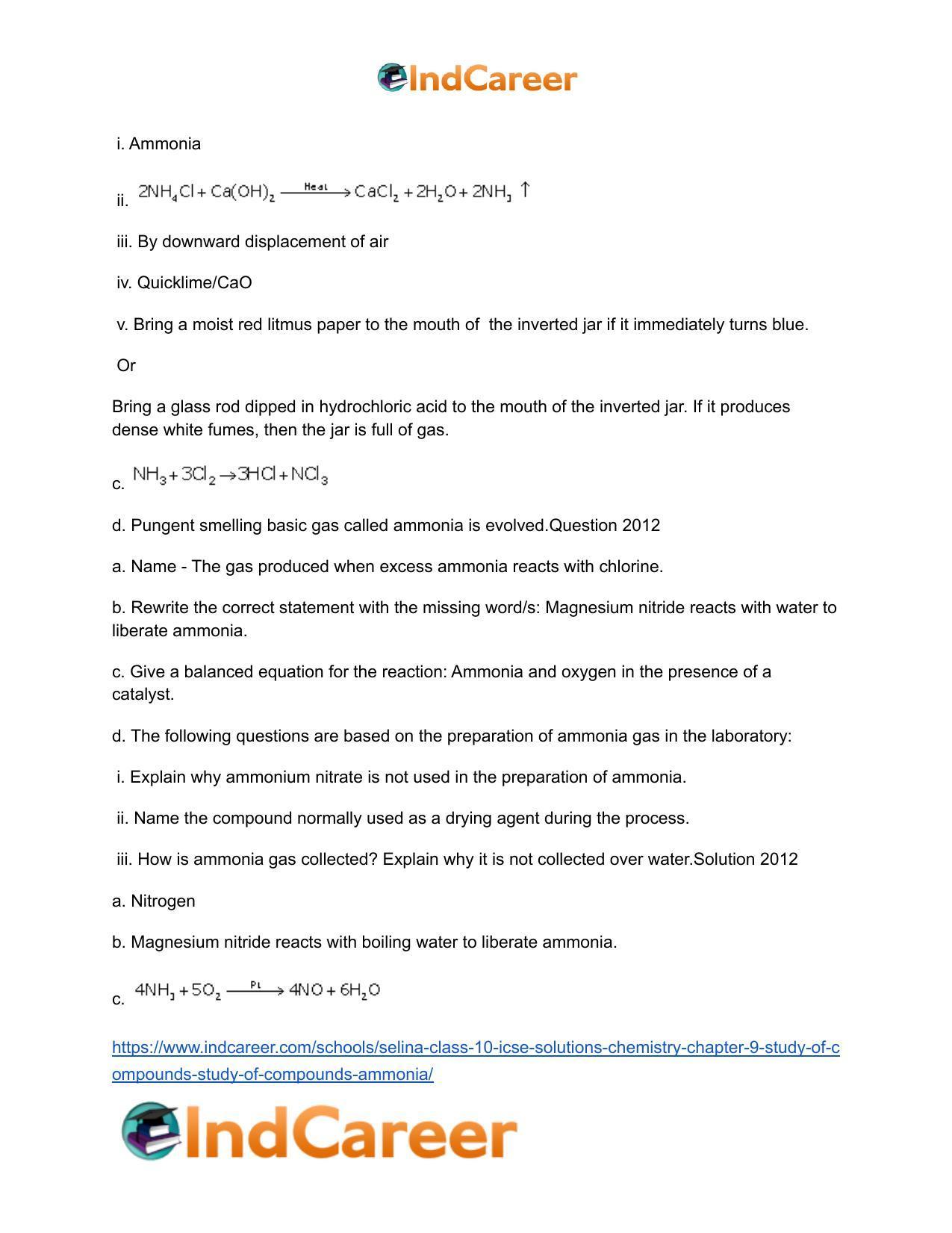 Selina Class 10 ICSE Solutions Chemistry : Chapter 9- Study of Compounds - Study of Compounds - Ammonia - Page 24