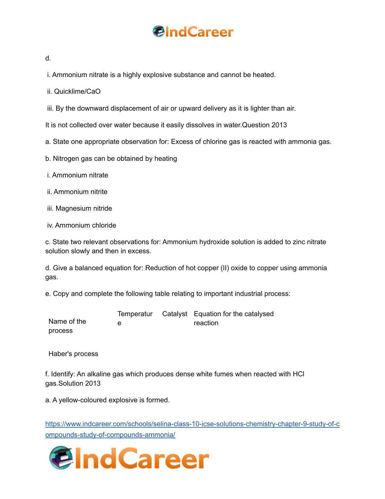 Selina Class 10 ICSE Solutions Chemistry : Chapter 9- Study of Compounds - Study of Compounds - Ammonia - Page 25