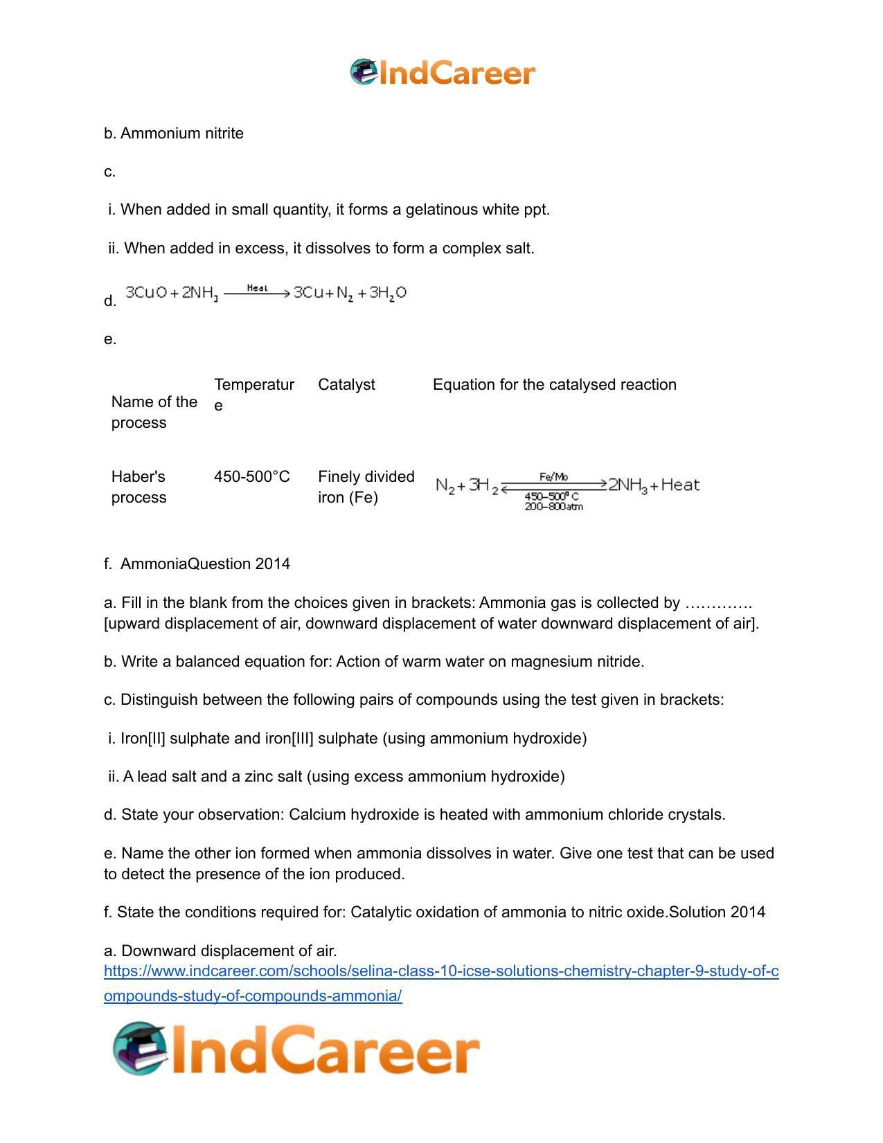 Selina Class 10 ICSE Solutions Chemistry : Chapter 9- Study of Compounds - Study of Compounds - Ammonia - Page 26
