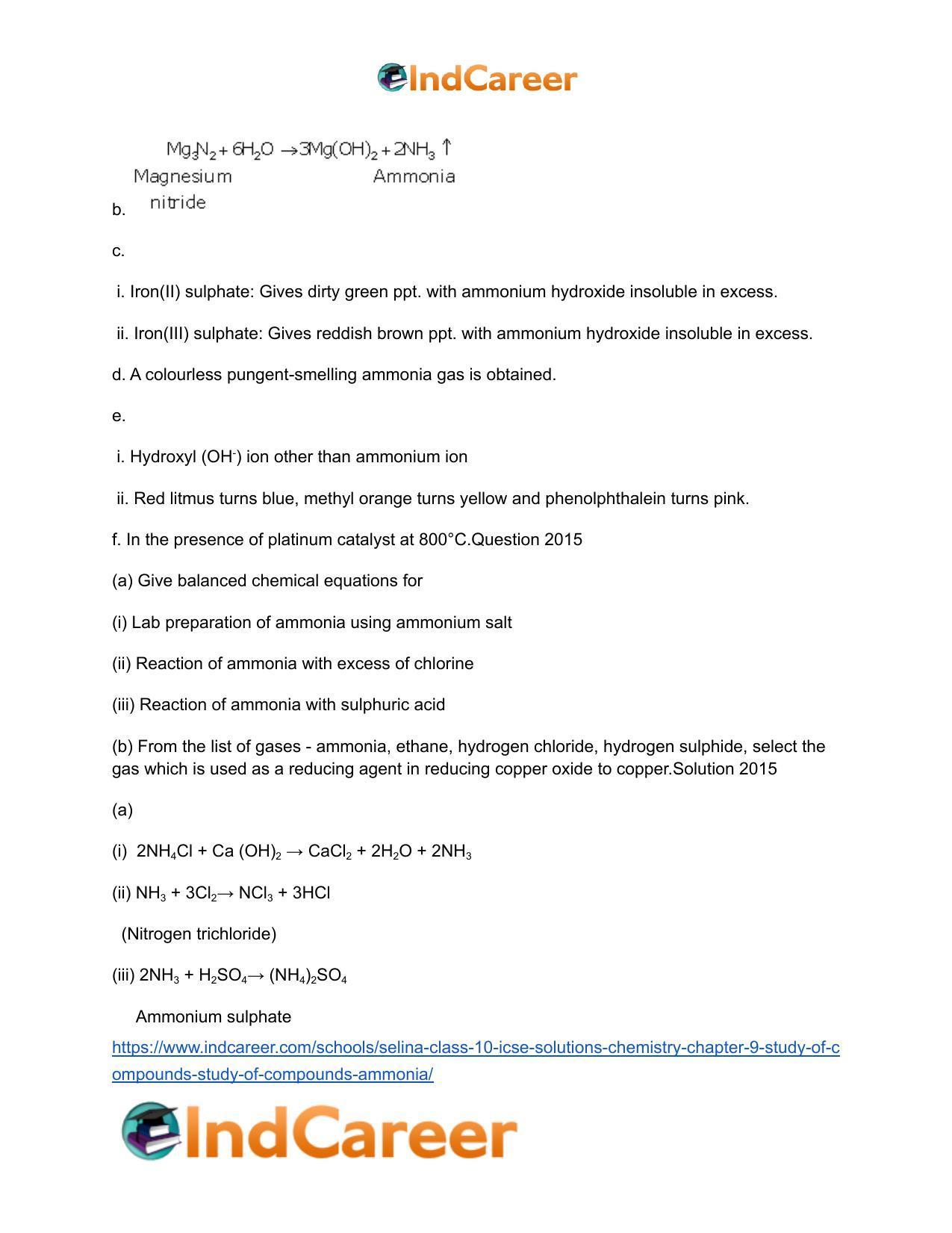 Selina Class 10 ICSE Solutions Chemistry : Chapter 9- Study of Compounds - Study of Compounds - Ammonia - Page 27