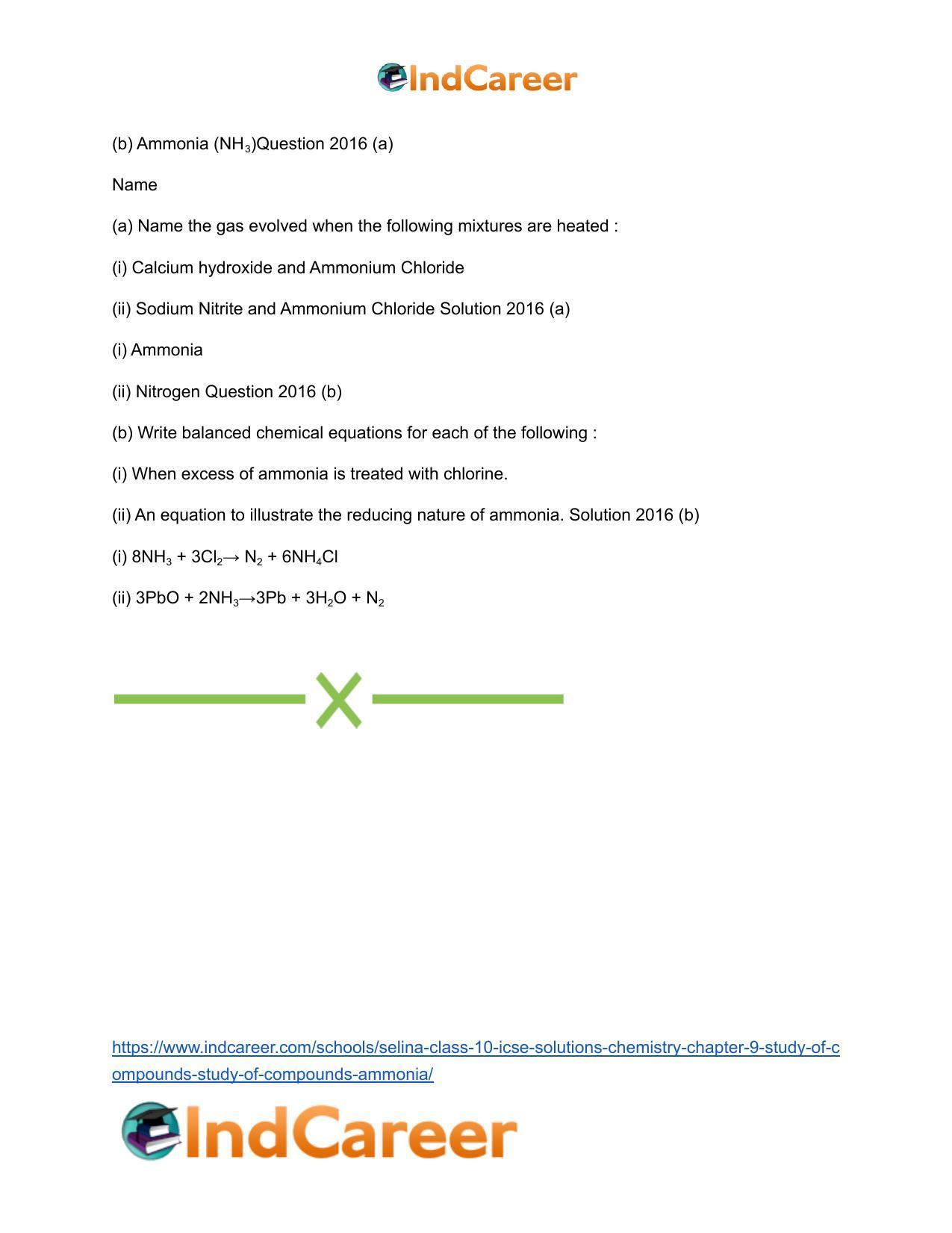 Selina Class 10 ICSE Solutions Chemistry : Chapter 9- Study of Compounds - Study of Compounds - Ammonia - Page 28