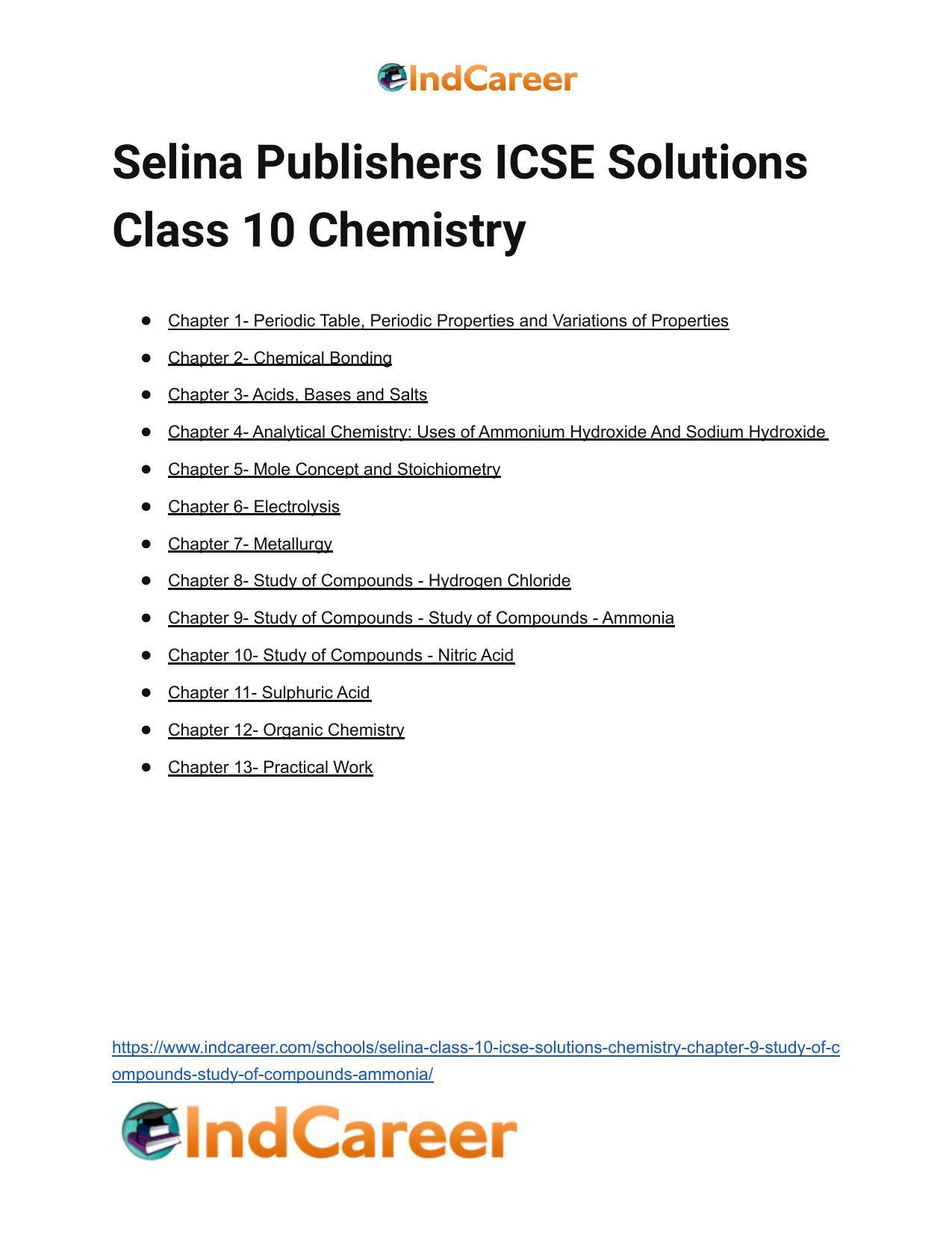 Selina Class 10 ICSE Solutions Chemistry : Chapter 9- Study of Compounds - Study of Compounds - Ammonia - Page 29