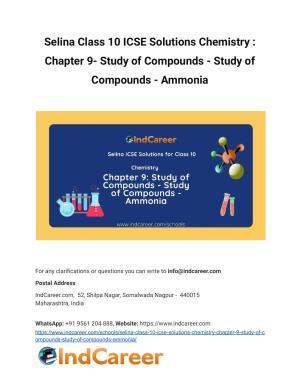 Selina Class 10 ICSE Solutions Chemistry : Chapter 9- Study of Compounds - Study of Compounds - Ammonia