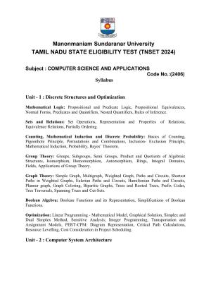 TNSET Syllabus - Computer Science and Applications