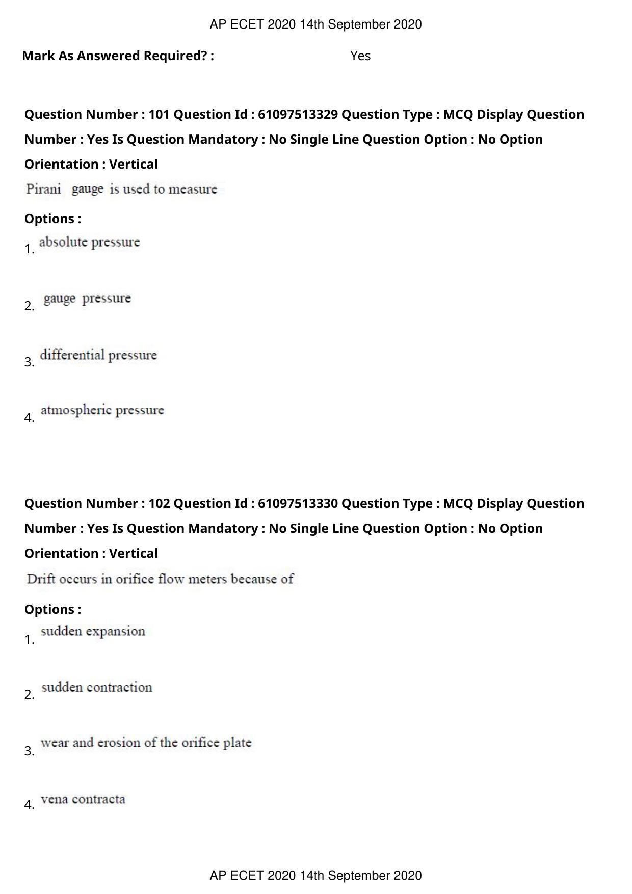 AP ECET 2020 - Chemical Engineering (Preview) Question Paper With Preliminary Keys - Page 56