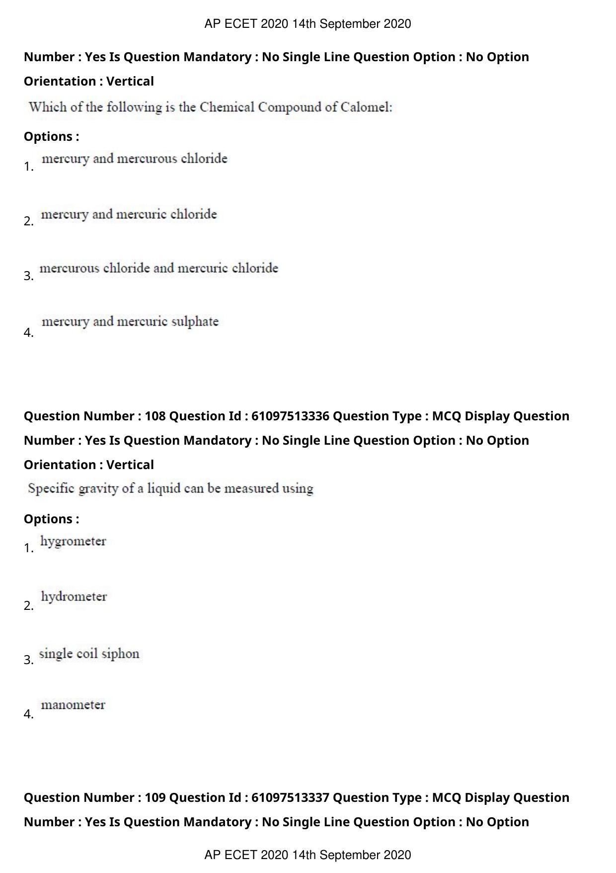 AP ECET 2020 - Chemical Engineering (Preview) Question Paper With Preliminary Keys - Page 59