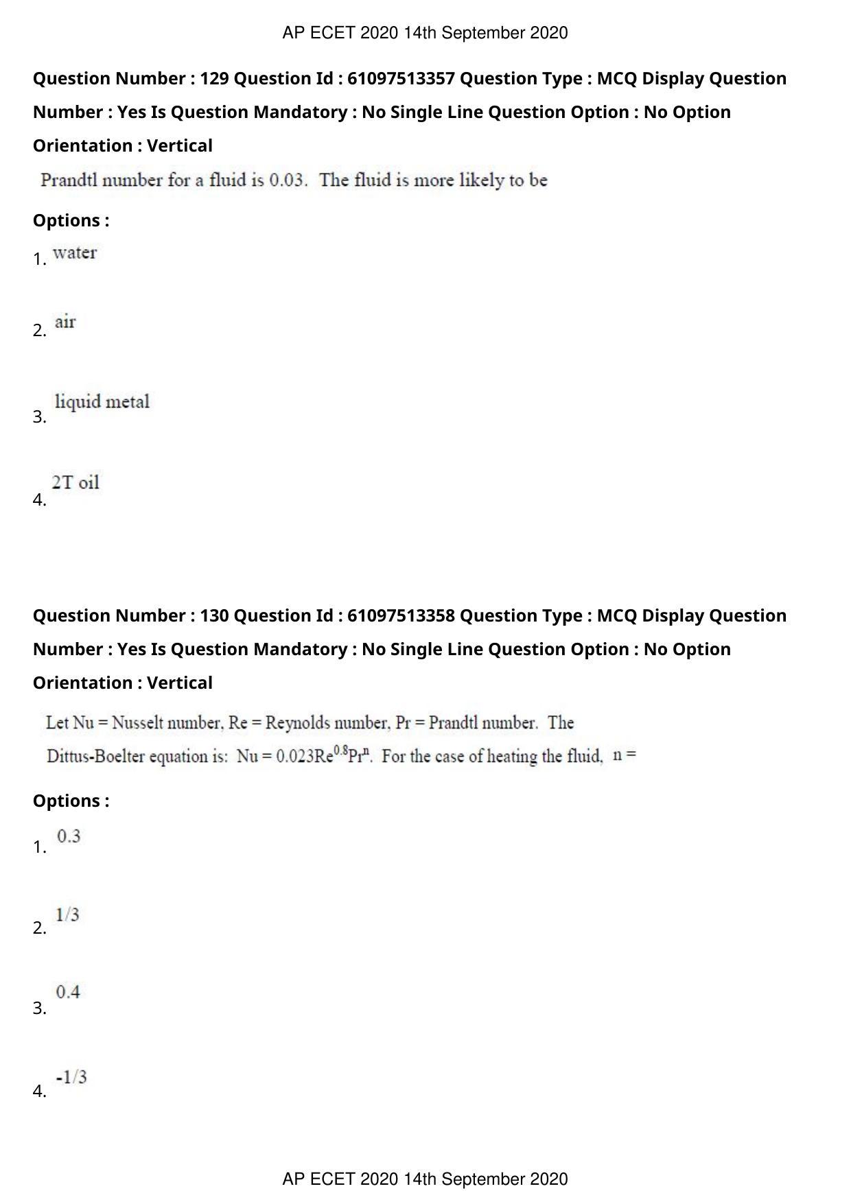 AP ECET 2020 - Chemical Engineering (Preview) Question Paper With Preliminary Keys - Page 70