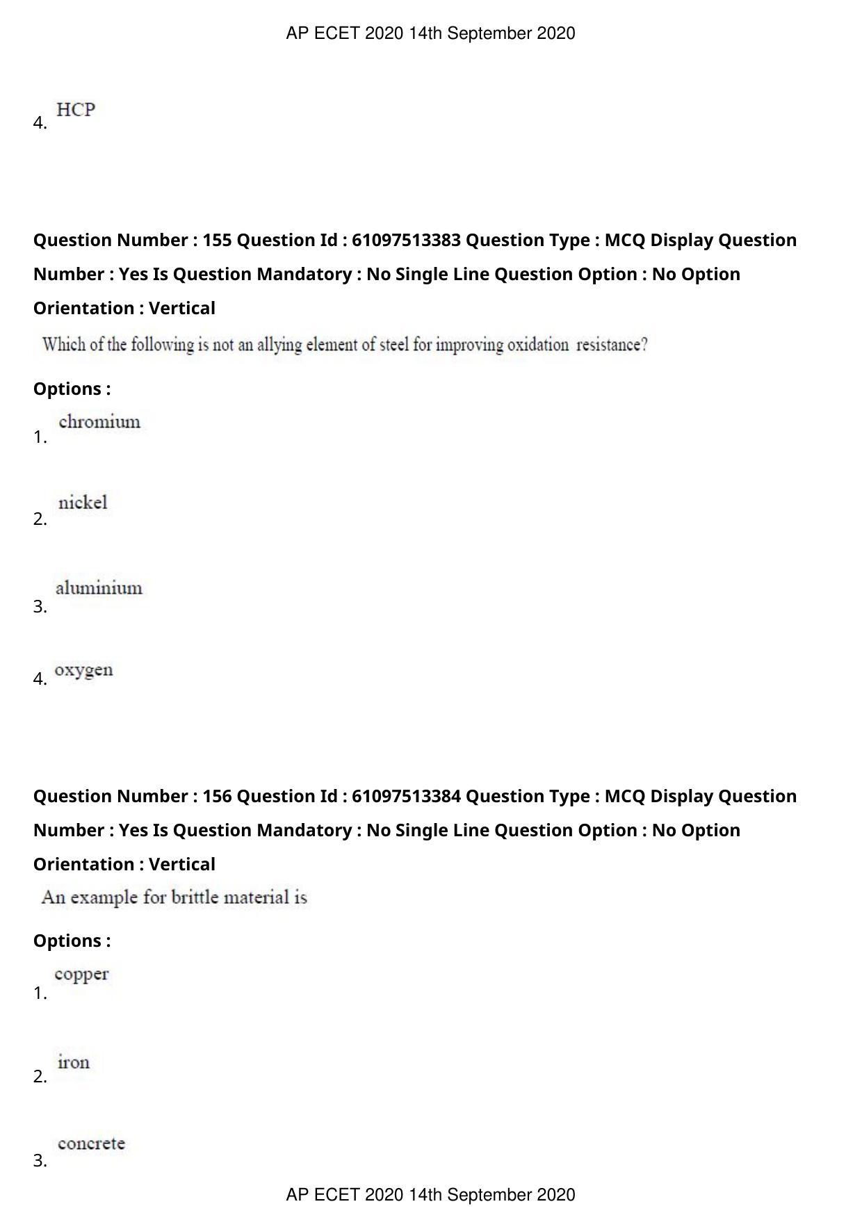 AP ECET 2020 - Chemical Engineering (Preview) Question Paper With Preliminary Keys - Page 83