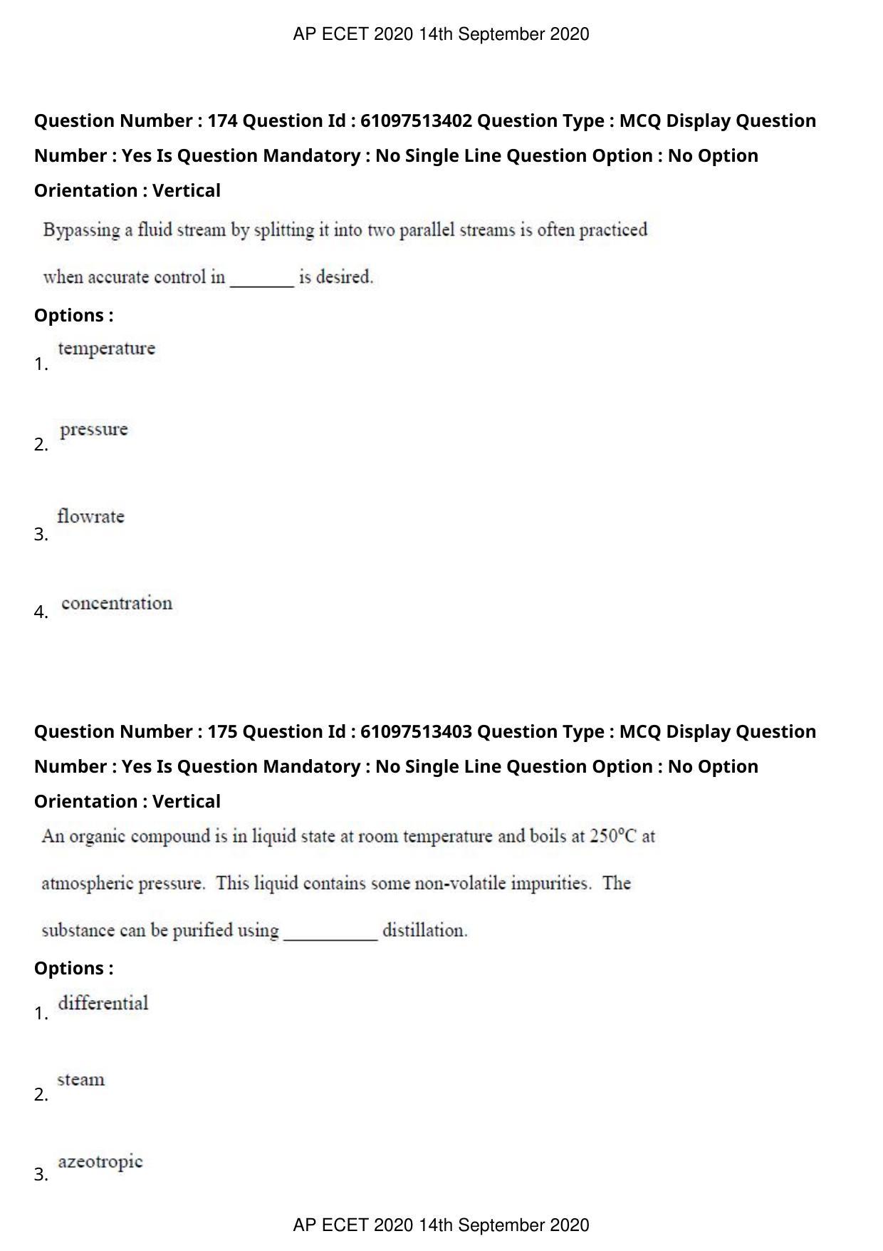 AP ECET 2020 - Chemical Engineering (Preview) Question Paper With Preliminary Keys - Page 93